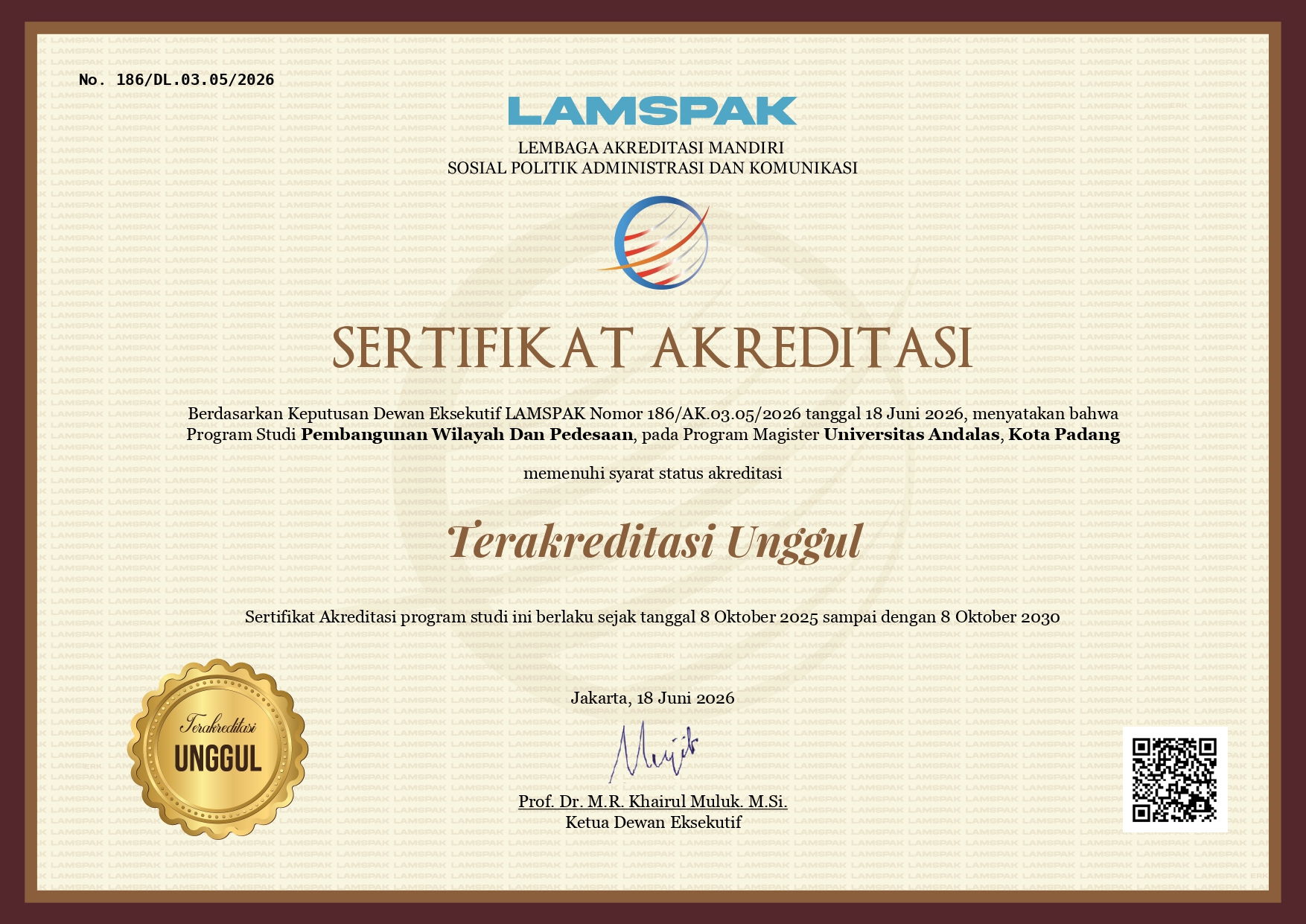 Program Magister PWD Universitas Andalas Raih Akreditasi Unggul